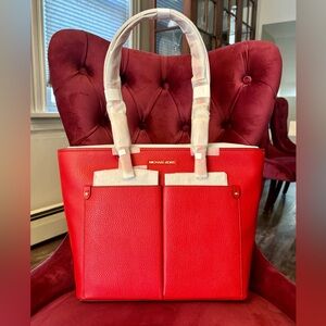 Brand New: Michael Michael Kors
 Jet Sest Travel Medium Double Pocket Tote Red